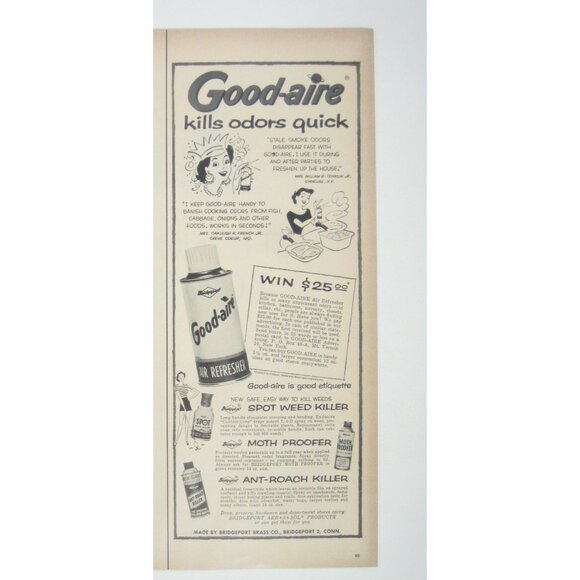 Good-Aire Air Refresher Vintage Print Ad 1950s Kills Odors Quick Home Decor - Picture 2 of 2